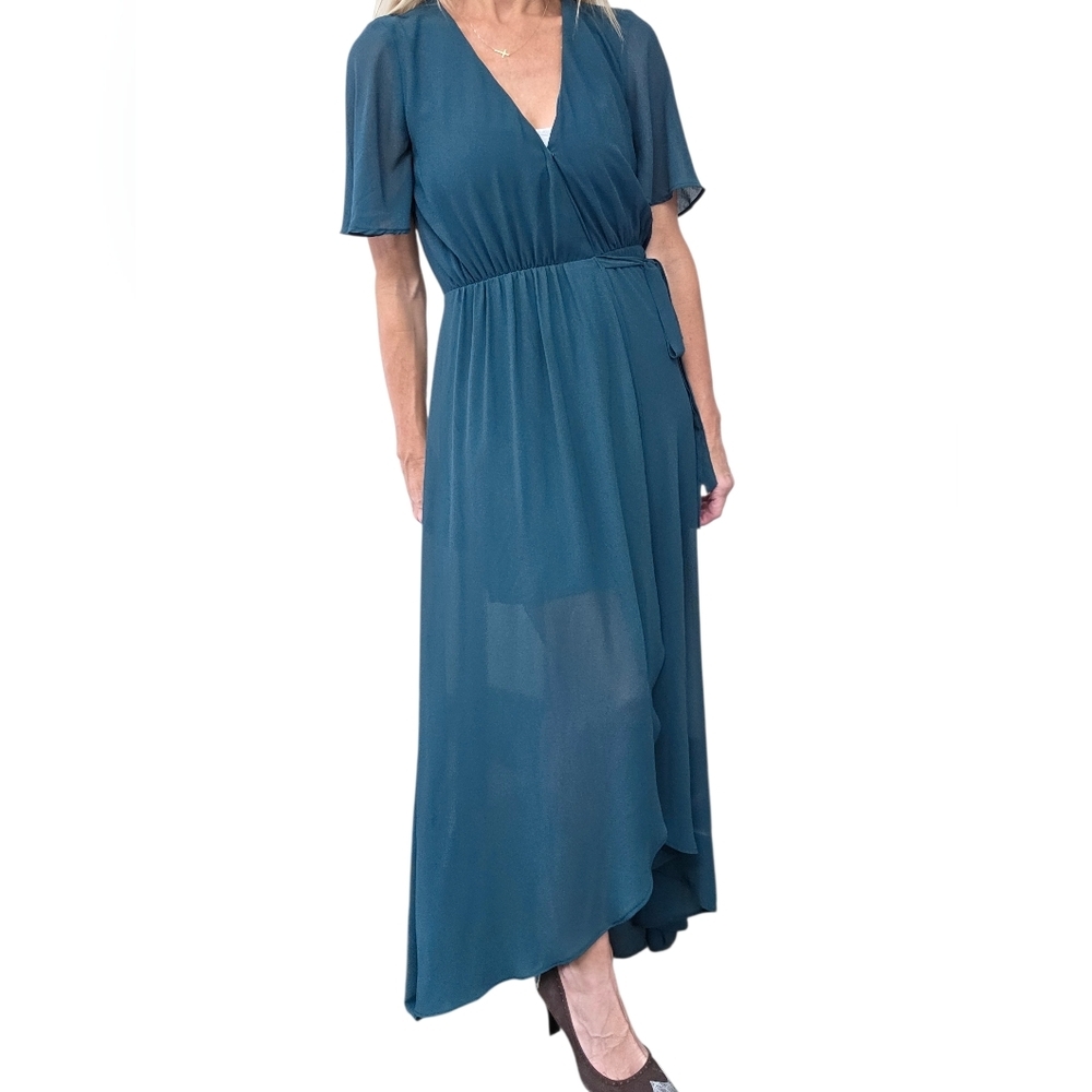 Show Me Your Mumu Teal Wrap Maxi Dress Flutter Sleeve XS